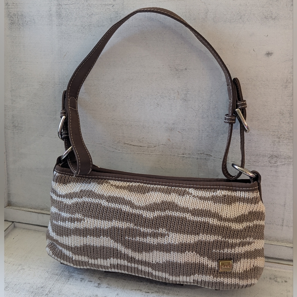 The Sak  Crochet Zebra Print Brown and Cream Women's Faux leather Bag